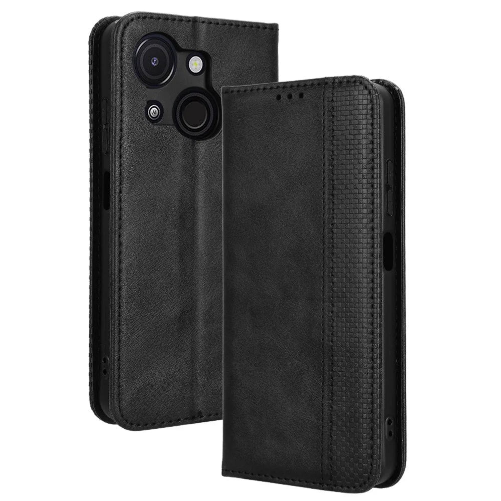 For itel A50C A669L Leather Case Wallet Stand Retro Texture Phone Cover - Black - 1