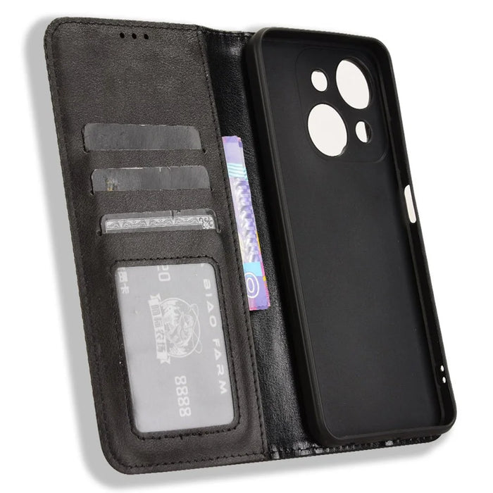 For itel A50C A669L Leather Case Wallet Stand Retro Texture Phone Cover - Black - 5