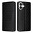 For iPhone 16 Plus Wallet Case Rhombus Imprinted Leather Phone Cover - Black - 1