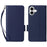 For iPhone 16 Plus Case with Wrist Strap Litchi Texture PU Leather Wallet Phone Cover - Dark Blue - 1