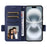 For iPhone 16 Plus Case with Wrist Strap Litchi Texture PU Leather Wallet Phone Cover - Dark Blue - 2