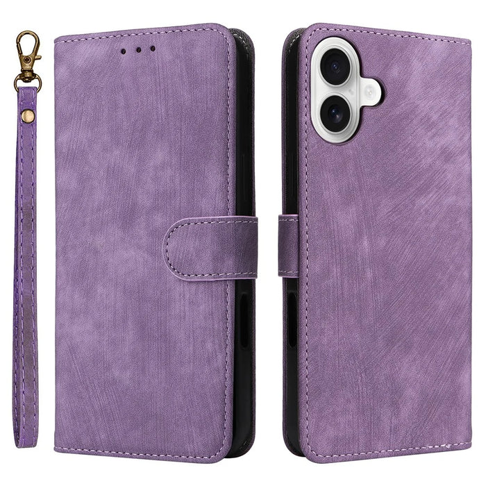 For iPhone 16 Plus Wallet Case RFID Blocking PU Leather Cover Stand View - Purple - 1