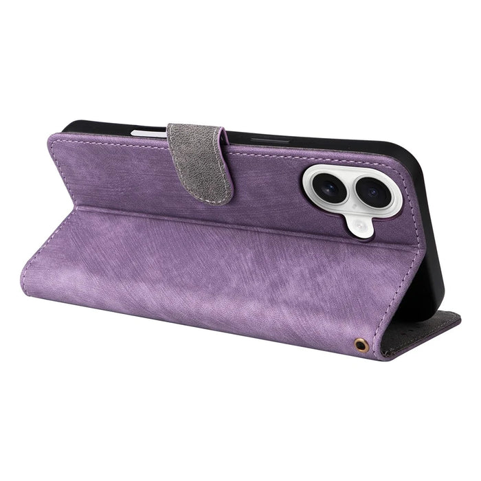 For iPhone 16 Plus Wallet Case RFID Blocking PU Leather Cover Stand View - Purple - 4
