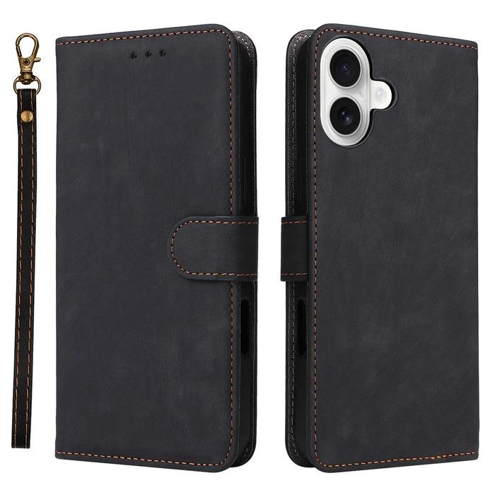 For iPhone 16 Wallet Case RFID Blocking PU Leather Cover Stand View - Black - 1