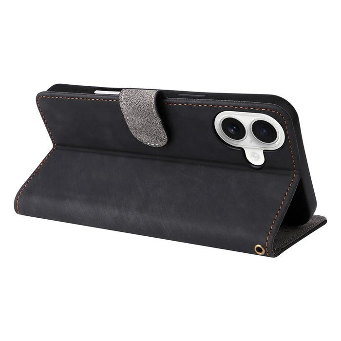 For iPhone 16 Wallet Case RFID Blocking PU Leather Cover Stand View - Black - 4