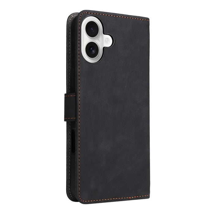 For iPhone 16 Wallet Case RFID Blocking PU Leather Cover Stand View - Black - 7