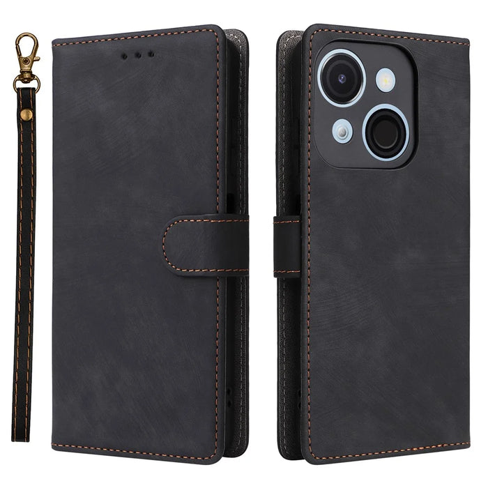 For itel A50C A669L Wallet Case RFID Blocking PU Leather Cover Stand View - Black - 1