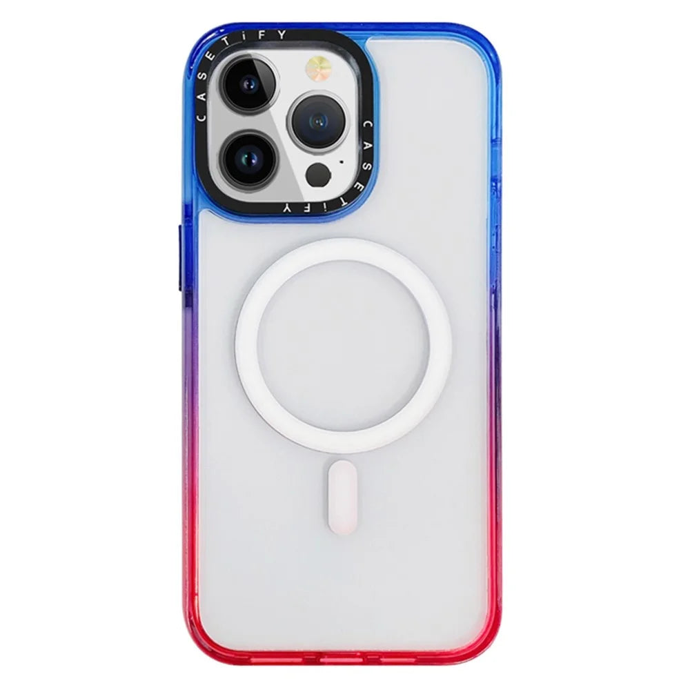 Bulk Purchasing For iPhone 15 Pro Max Case Compatible with MagSafe PC+TPU+TPE Phone Cover - Gradient Blue+Red - 1