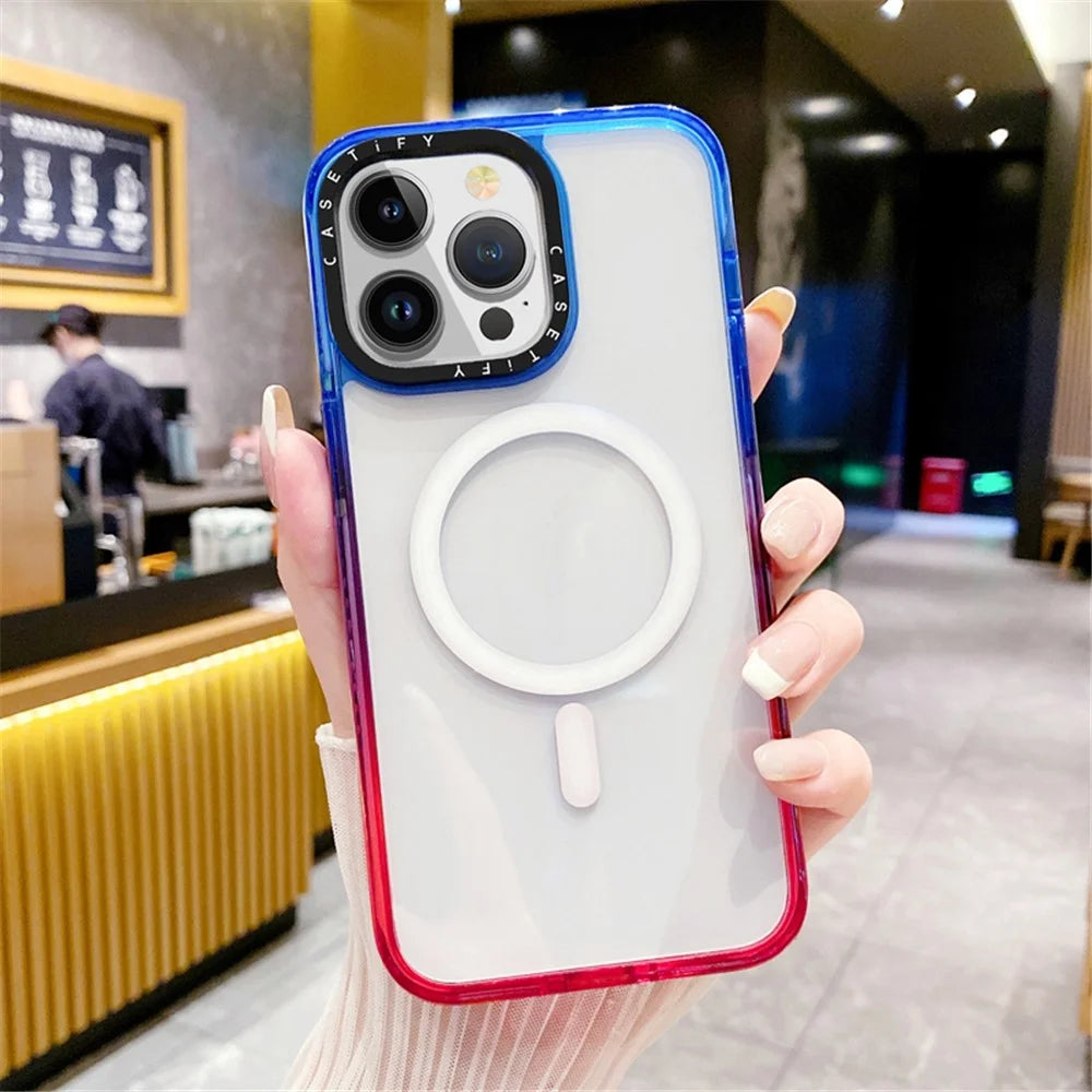 Bulk Purchasing For iPhone 15 Pro Max Case Compatible with MagSafe PC+TPU+TPE Phone Cover - Gradient Blue+Red - 2