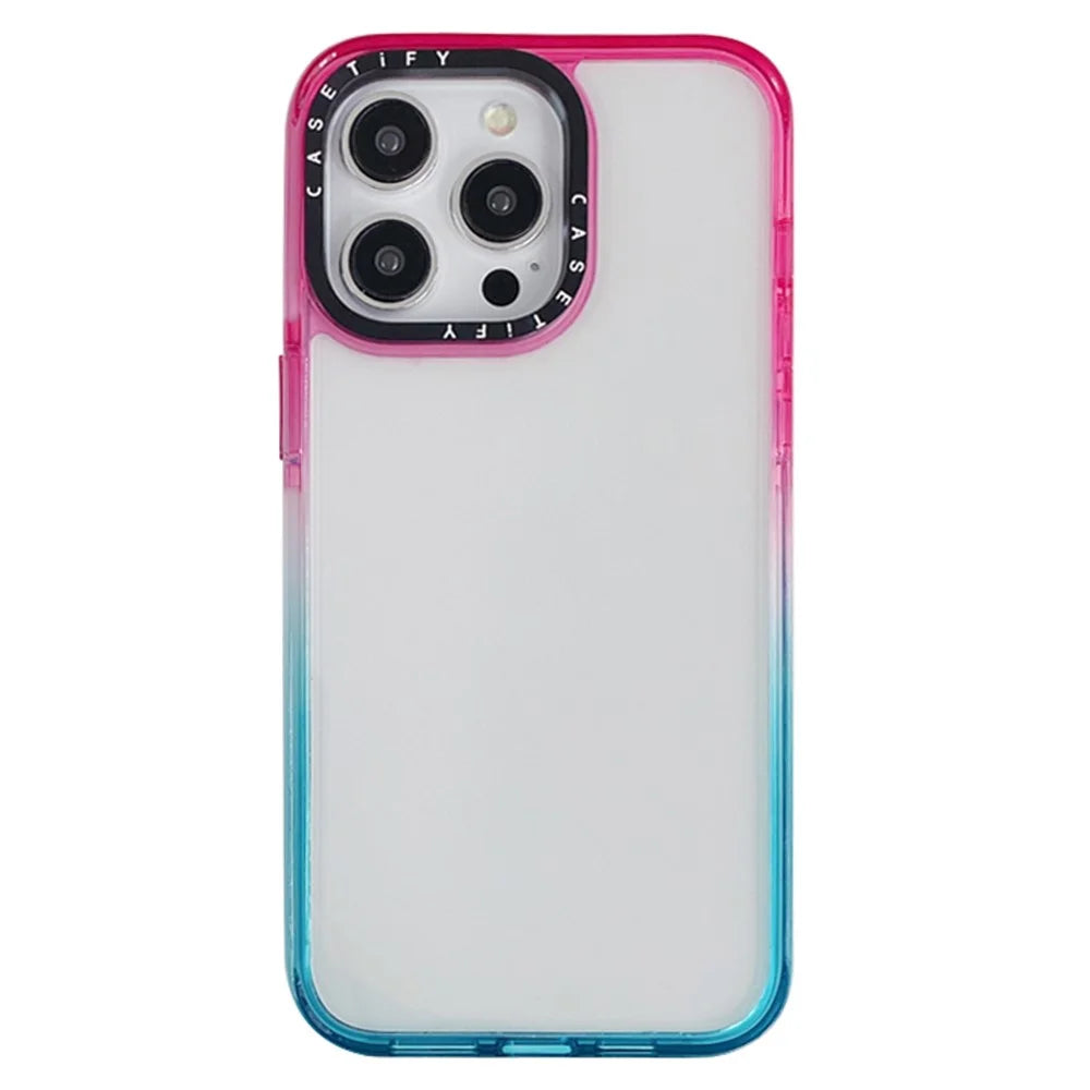 Bulk Purchasing For iPhone 15 Pro Max Case Anti-Scratch PC+TPU+TPE Clear Back Cover - Gradient Pink+Cyan - 1