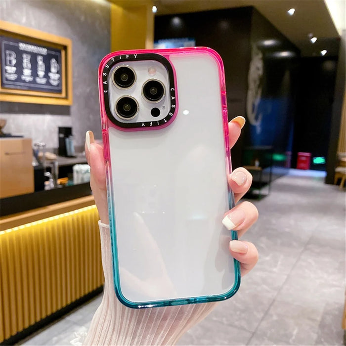 Bulk Purchasing For iPhone 15 Pro Max Case Anti-Scratch PC+TPU+TPE Clear Back Cover - Gradient Pink+Cyan - 2
