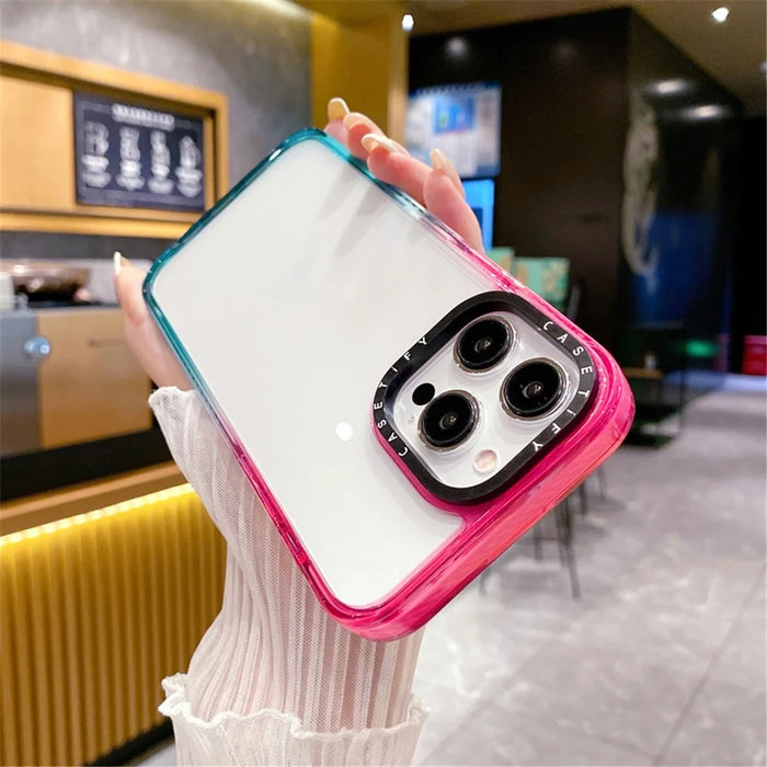 Bulk Purchasing For iPhone 15 Pro Max Case Anti-Scratch PC+TPU+TPE Clear Back Cover - Gradient Pink+Cyan - 4
