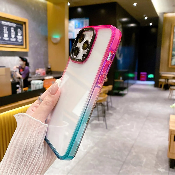 Bulk Purchasing For iPhone 15 Pro Max Case Anti-Scratch PC+TPU+TPE Clear Back Cover - Gradient Pink+Cyan - 5