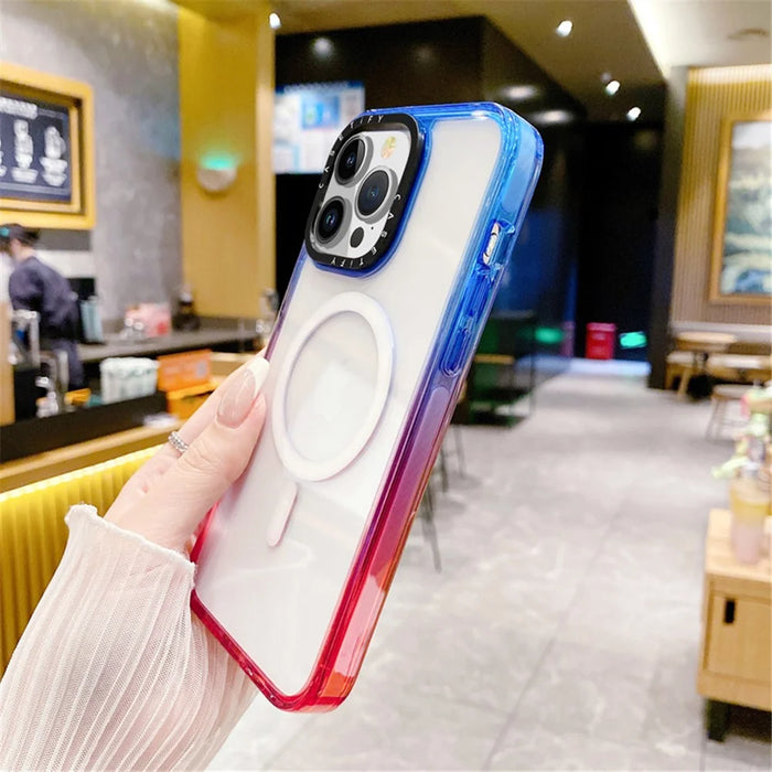 Bulk Purchasing For iPhone 15 Pro Case Compatible with MagSafe PC+TPU+TPE Phone Cover - Gradient Blue+Red - 6