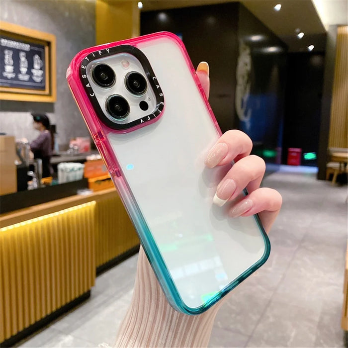 Bulk Purchasing For iPhone 15 Pro Case Anti-Scratch PC+TPU+TPE Clear Back Cover - Gradient Pink+Cyan - 6
