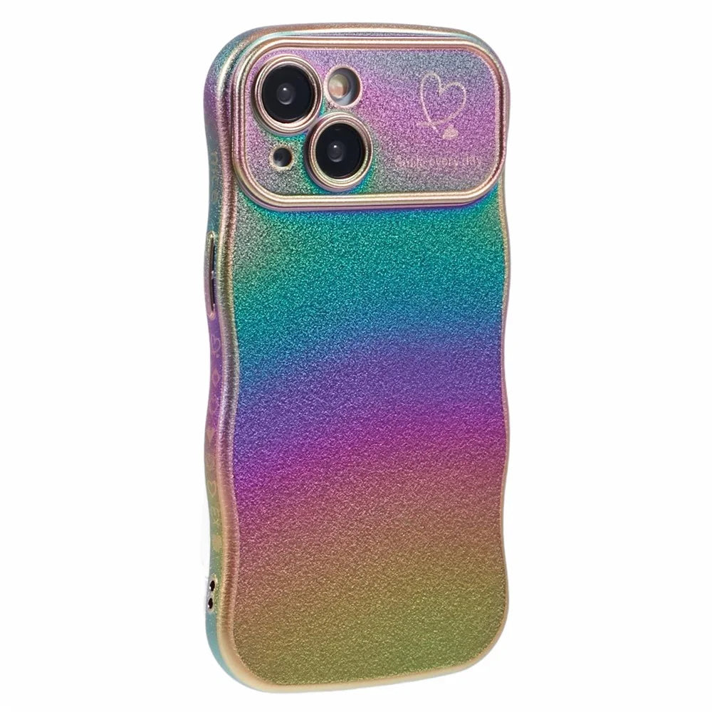 For iPhone 15 Case Curly Shape Love Heart TPU Phone Cover Iridescent Gradient - Colorful - 1