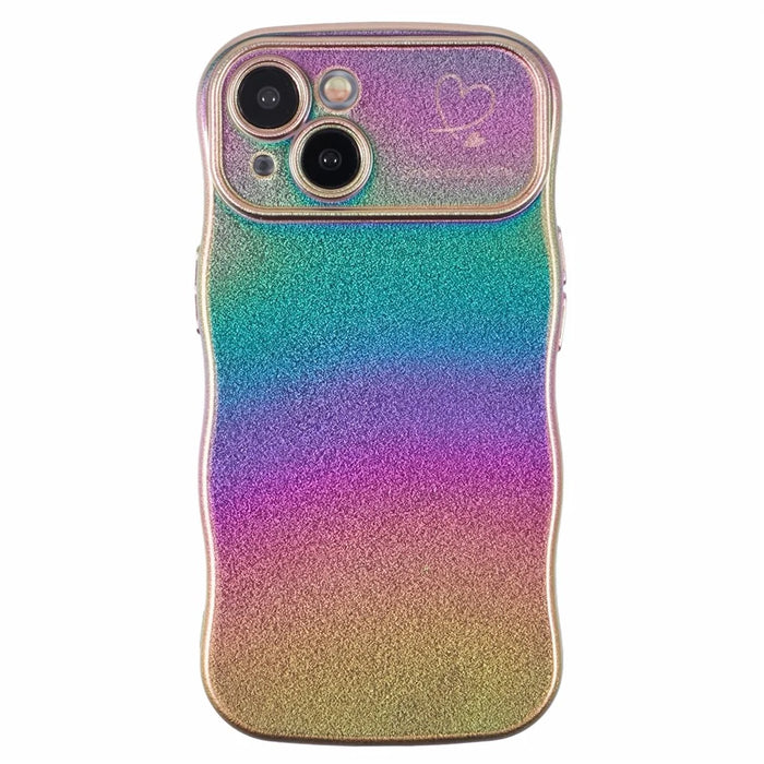 For iPhone 15 Case Curly Shape Love Heart TPU Phone Cover Iridescent Gradient - Colorful - 3