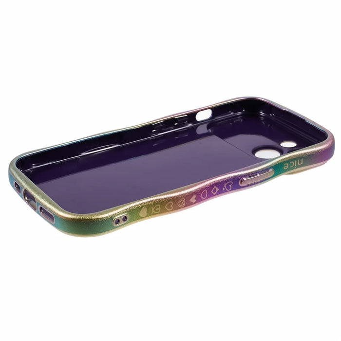 For iPhone 15 Case Curly Shape Love Heart TPU Phone Cover Iridescent Gradient - Colorful - 4