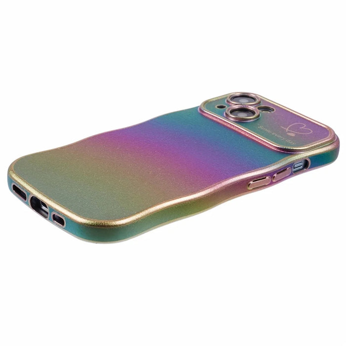 For iPhone 15 Case Curly Shape Love Heart TPU Phone Cover Iridescent Gradient - Colorful - 5