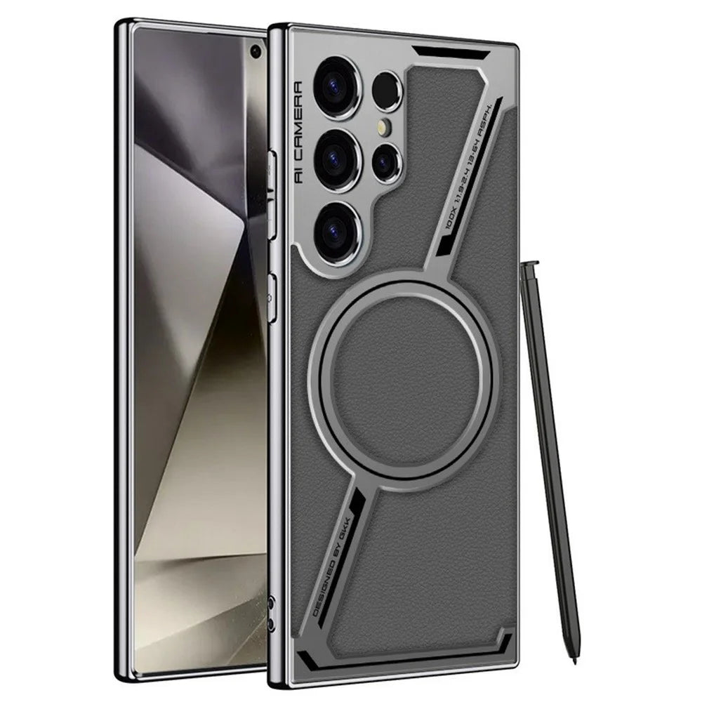 GKK For Samsung Galaxy S24 Ultra Magnetic Case Anti-Scratch PC+TPU+PU Phone Cover - Grey - 1