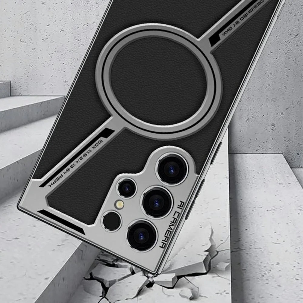 GKK For Samsung Galaxy S24 Ultra Magnetic Case Anti-Scratch PC+TPU+PU Phone Cover - Grey - 4