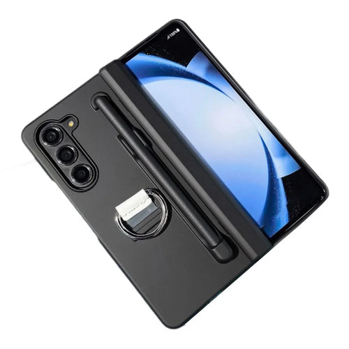 For Samsung Galaxy Z Fold5 5G Case Skin-Touch PC Phone Cover with Stylus and Stylus Slot - Transparent Black - 1