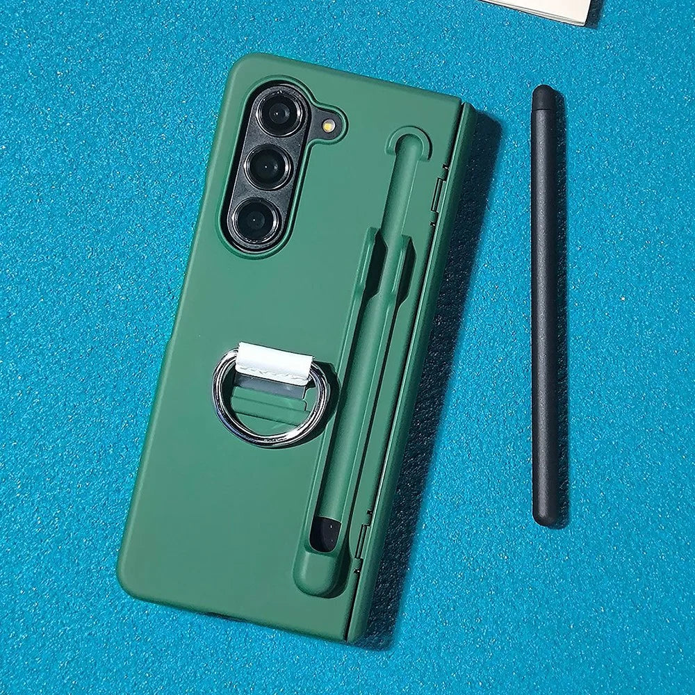 For Samsung Galaxy Z Fold5 5G Case Skin-Touch PC Phone Cover with Stylus and Stylus Slot - Transparent Black - 2