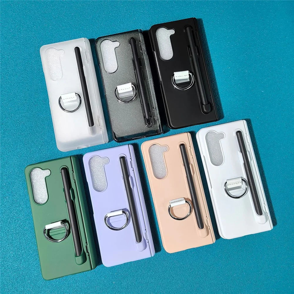 For Samsung Galaxy Z Fold5 5G Case Skin-Touch PC Phone Cover with Stylus and Stylus Slot - Transparent Black - 4
