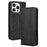 For iPhone 16 Pro Max Leather Case Wallet Stand Retro Texture Phone Cover - Black - 1