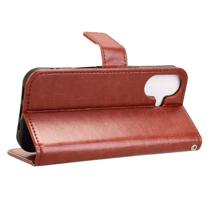 For iPhone 16 Plus Case Crazy Horse Texture PU Leather Phone Wallet Cover - Brown - 3
