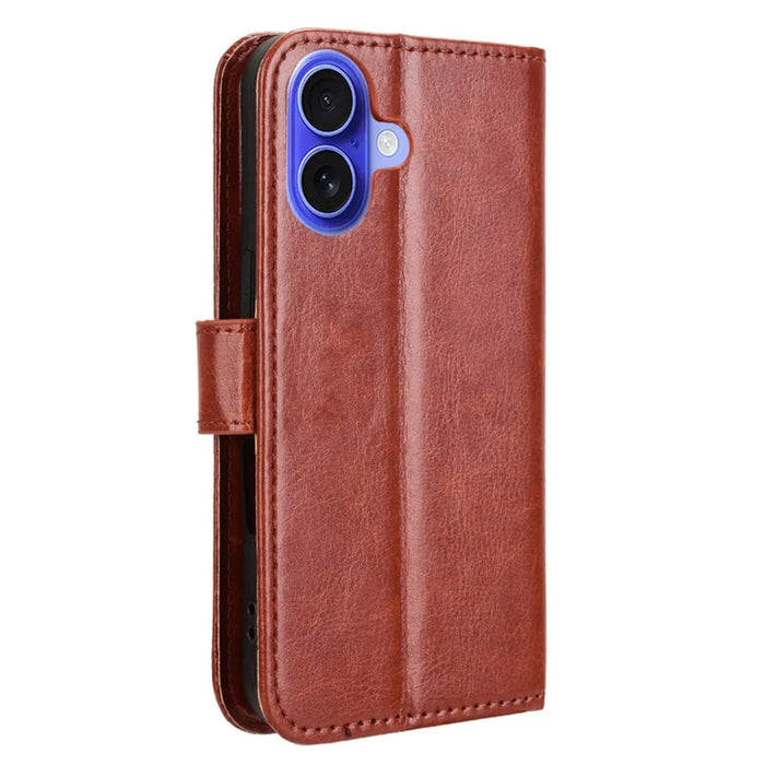 For iPhone 16 Plus Case Crazy Horse Texture PU Leather Phone Wallet Cover - Brown - 6