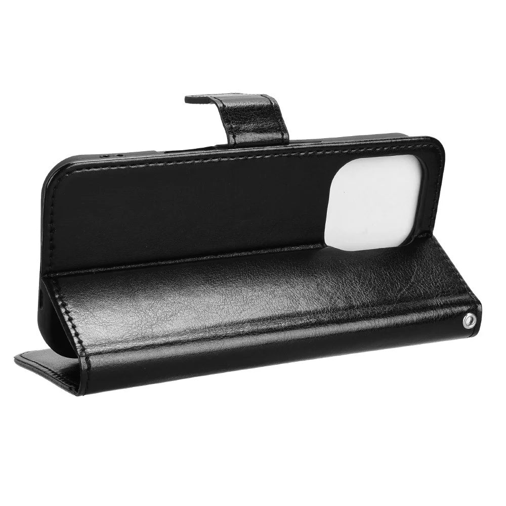 For iPhone 16 Pro Case Crazy Horse Texture PU Leather Phone Wallet Cover - Black - 3