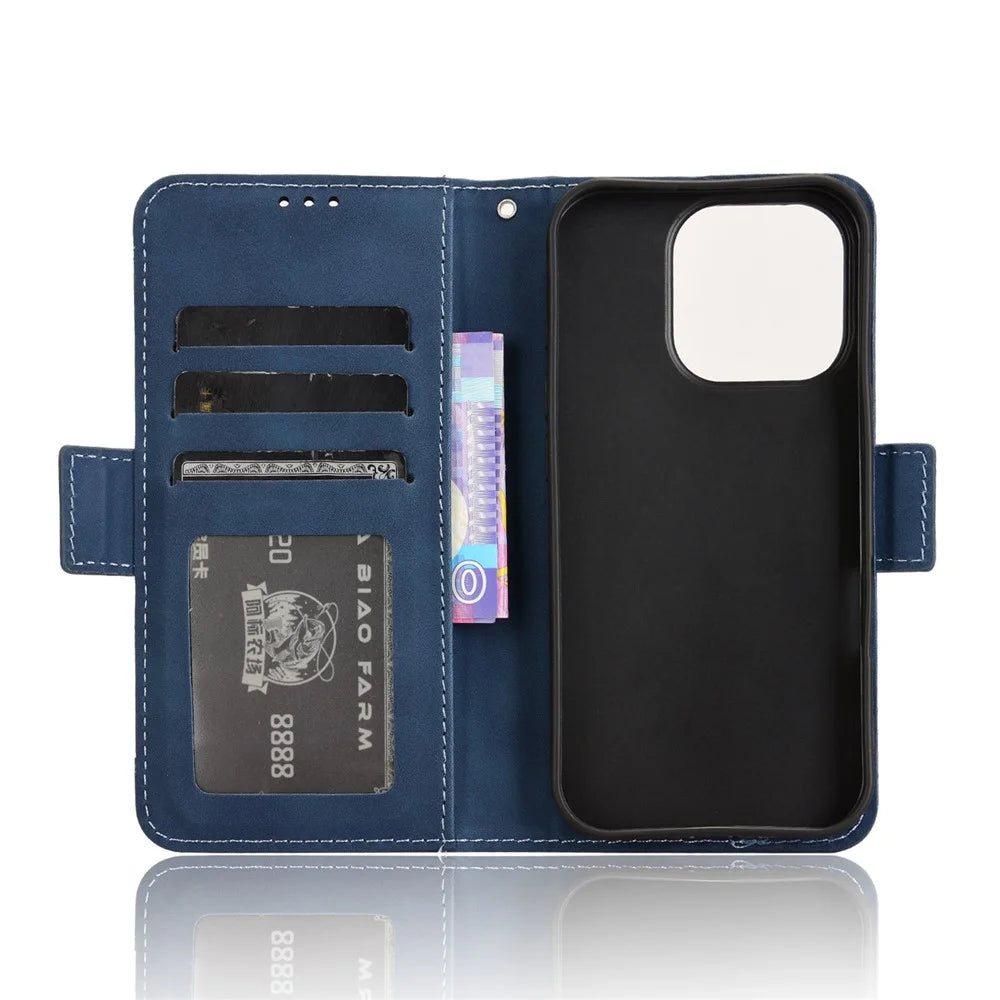 For iPhone 16 Pro Max Leather Case Phone Wallet Cover with Multiple Card Slots - Blue - 5