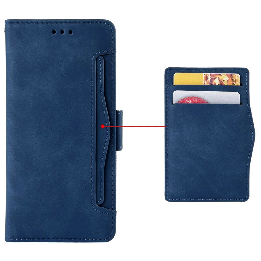 For iPhone 16 Pro Max Leather Case Phone Wallet Cover with Multiple Card Slots - Blue - 6