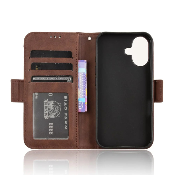 For iPhone 16 Plus Leather Case Phone Wallet Cover with Multiple Card Slots - Brown - 5