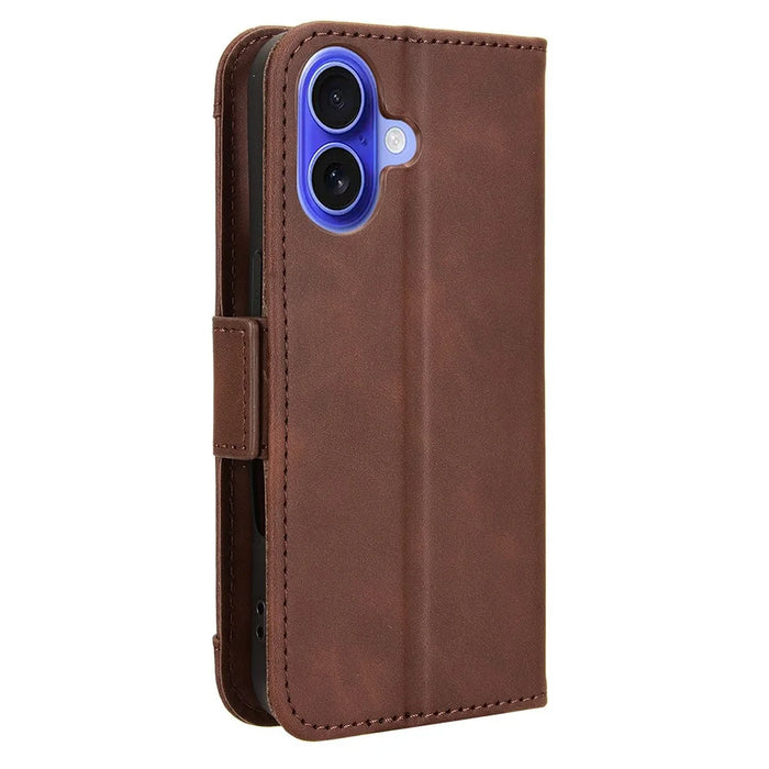 For iPhone 16 Plus Leather Case Phone Wallet Cover with Multiple Card Slots - Brown - 7