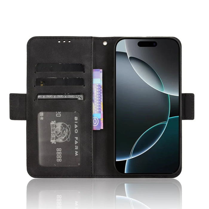 For iPhone 16 Pro Leather Case Phone Wallet Cover with Multiple Card Slots - Black - 3