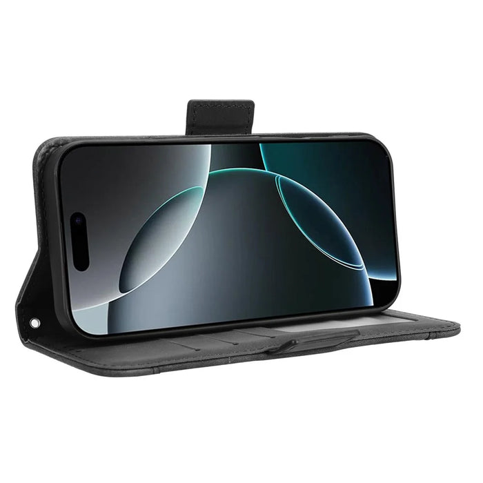 For iPhone 16 Pro Leather Case Phone Wallet Cover with Multiple Card Slots - Black - 4
