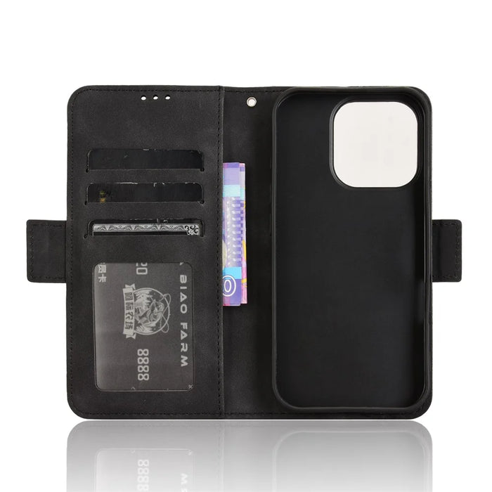 For iPhone 16 Pro Leather Case Phone Wallet Cover with Multiple Card Slots - Black - 5