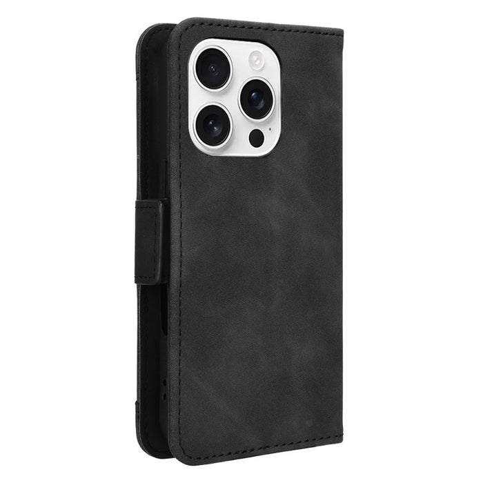 For iPhone 16 Pro Leather Case Phone Wallet Cover with Multiple Card Slots - Black - 7