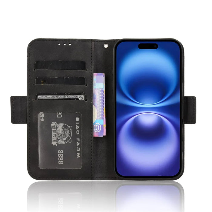 For iPhone 16 Leather Case Phone Wallet Cover with Multiple Card Slots - Black - 3