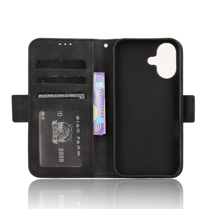 For iPhone 16 Leather Case Phone Wallet Cover with Multiple Card Slots - Black - 5