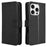 For iPhone 16 Pro Max Case PU Leather Diamond Texture Wallet Phone Cover - Black - 1