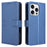 For iPhone 16 Pro Case PU Leather Diamond Texture Wallet Phone Cover - Blue - 1