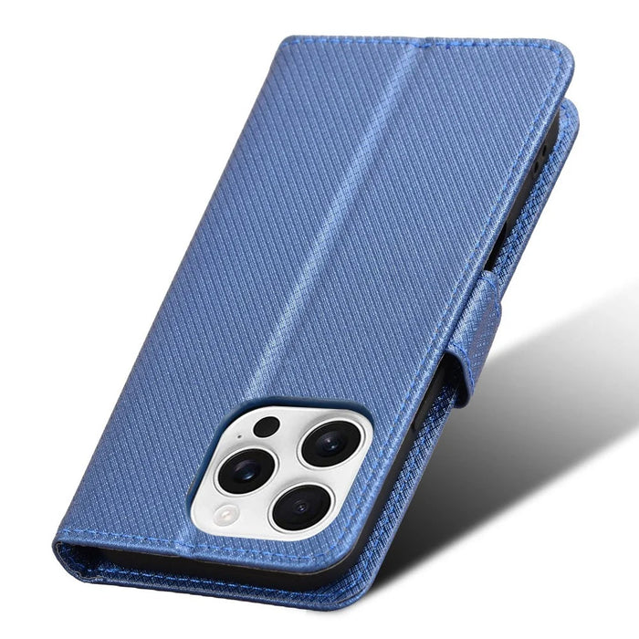 For iPhone 16 Pro Case PU Leather Diamond Texture Wallet Phone Cover - Blue - 5