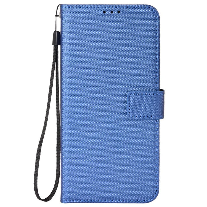 For iPhone 16 Pro Case PU Leather Diamond Texture Wallet Phone Cover - Blue - 6