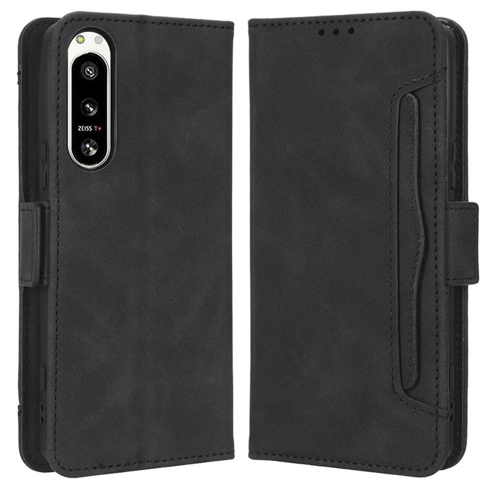 For Sony Xperia 5 IV 5G Foldable Stand Wallet Phone Cover PU Leather Multiple Card Slots Phone Case - Black - 1