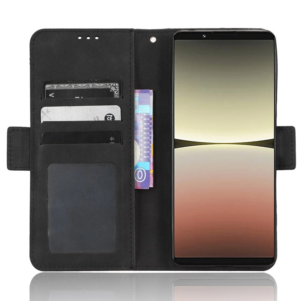For Sony Xperia 5 IV 5G Foldable Stand Wallet Phone Cover PU Leather Multiple Card Slots Phone Case - Black - 2
