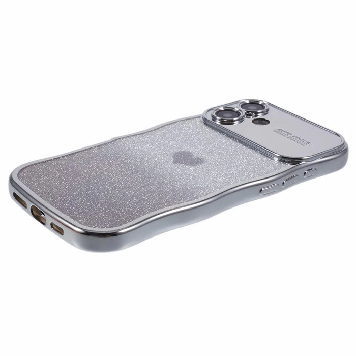For iPhone 16 Case Love Heart Gradient Glitter TPU Phone Cover Electroplating Curly Frame - Silver - 5