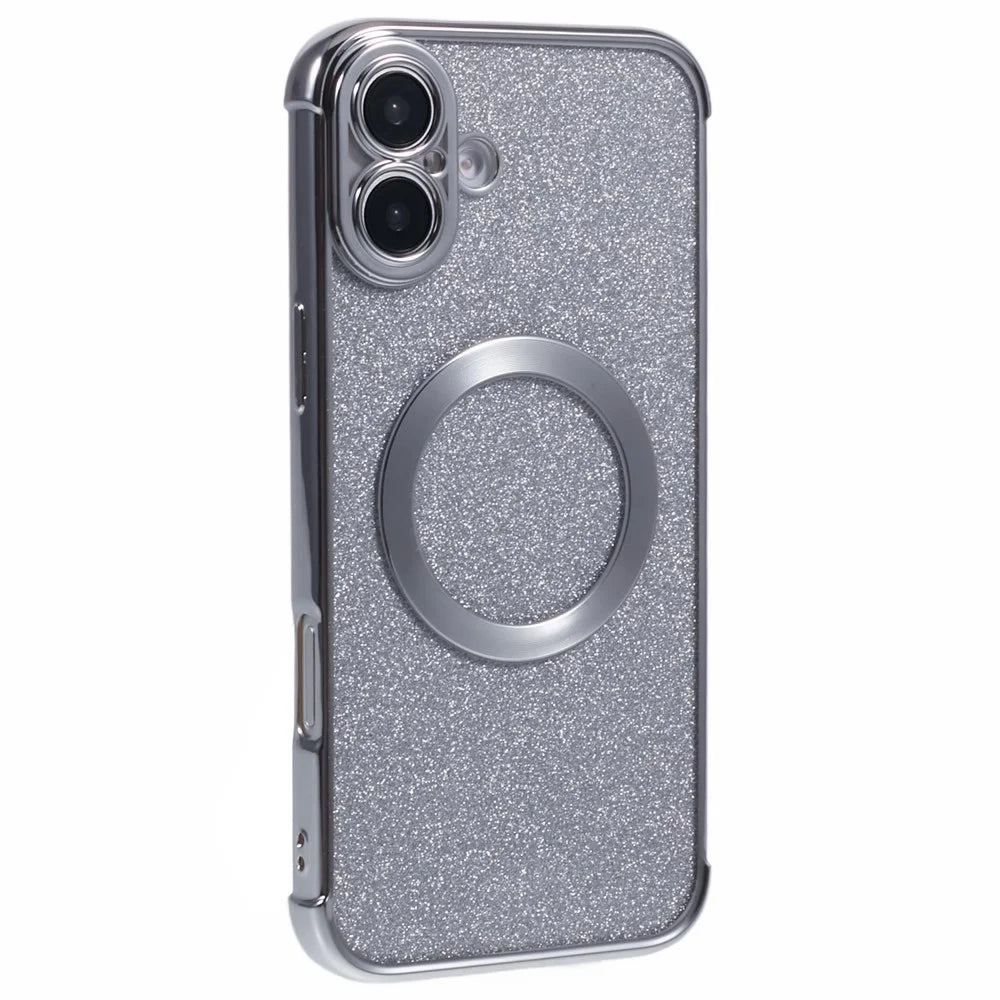 For iPhone 16 Plus Case Electroplating Glitter TPU Clear Phone Cover Compatible with MagSafe - Silver - 1
